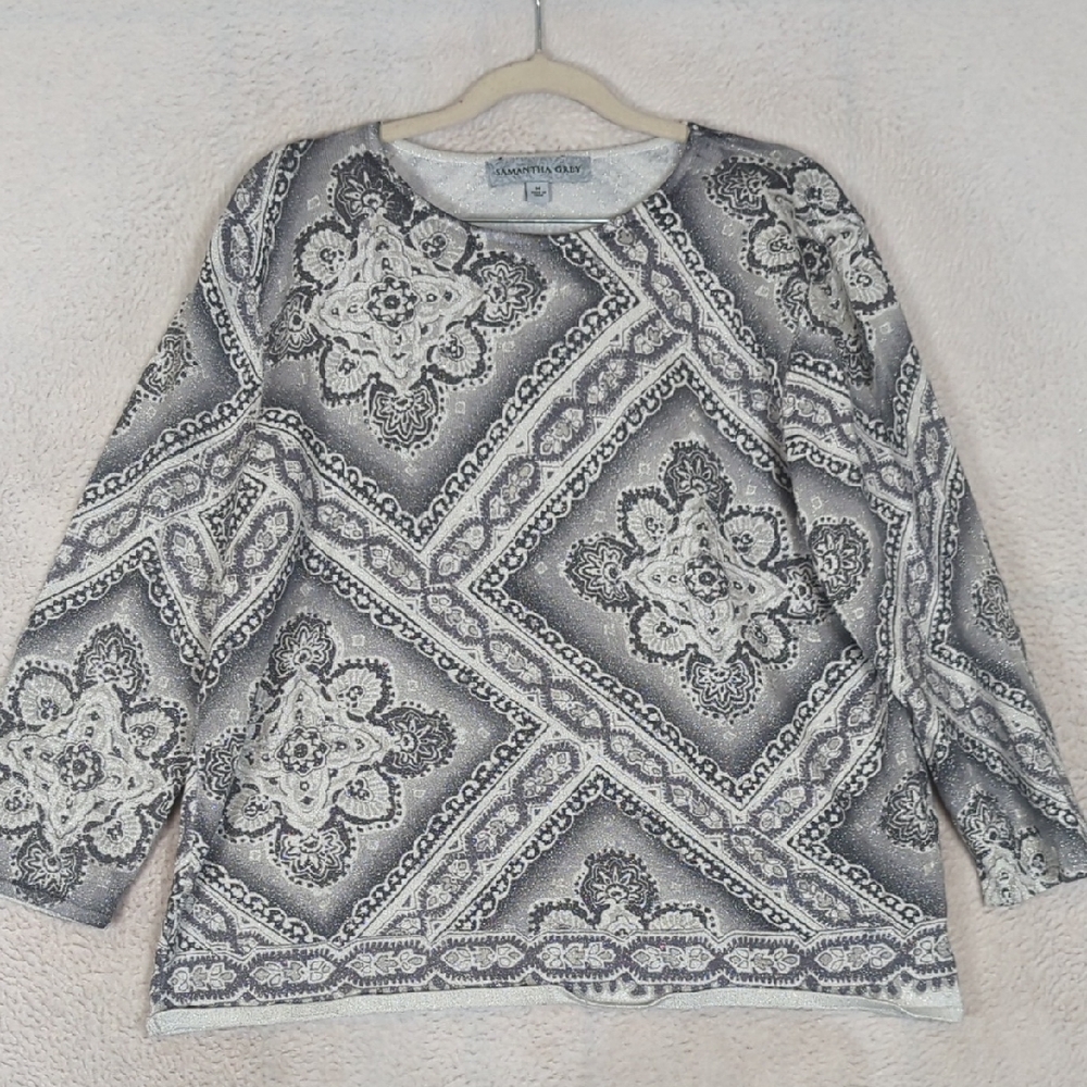 Samantha Grey Women's Gray &‎ Silver Patterned Shirt Size M